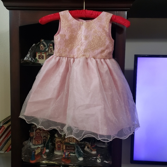 HP🎊 Adorable pink fit and flare gold eyelet upper double tulle layered skirt - Picture 3 of 9